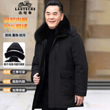 老爷车中老年人羽绒服男装冬季爸爸加厚可脱卸鹅绒内胆宽松大码外套衣 黑色 XL /180