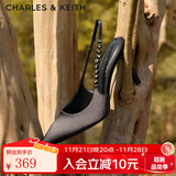 CHARLES&KEITH质感链条尖头高跟凉鞋子女鞋生日礼物送女友CK1-60280377 Black黑色 36 (230)