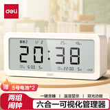 得力（deli） 电子闹钟学生智能夜光大屏幕电子钟多功能温湿度显示时间管理器 【推荐】中号简洁白-起床神器