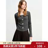 独束大码女装气质蕾丝拼接假两件T恤2024秋季新款方领蝴蝶结内搭 深麻灰 L (尺码：2)