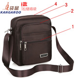袋鼠（KANGAROO）男包牛津布单肩包男斜挎包休闲帆布包男士包包背包小包商务公文包 普通版[四层拉链]棕色
