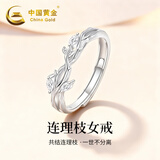 中国黄金连理枝情侣戒指求婚纯银对戒表白新年元旦礼物女友老婆生日 连理枝情侣戒指-女单戒