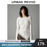 UR2025秋季新款女装不规则拼接蕾丝褶皱长袖T恤UWG450204 本白 (面料微透) M