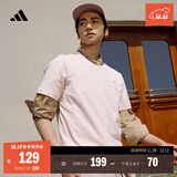 adidas情侣休闲纯棉上衣圆领短袖T恤男女夏季阿迪达斯官方轻运动 粉色 2XL
