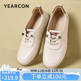 意尔康皮鞋英伦风系带深口休闲鞋妈妈软面单鞋女 26800W 米白 38