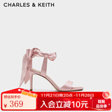 CHARLES&KEITH一字带缎面蝴蝶结绑带高跟凉鞋子女鞋生日礼物CK1-61720177 粉红色Pink 36