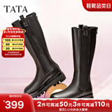 他她（TATA）厚底长筒靴女靴英伦加绒保暖骑士靴高筒靴秋冬新WXK02DG3 黑色（绒里） 39