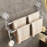 慕亚（MUYA） 吸盘毛巾架双杆免打孔多功能卫生间毛巾浴巾挂杆置物架浴室 双杆吸盘毛巾架长款-透明 58.8cm