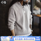 马登工装美式半拉链立领毛衣男秋季半高领竖线肌理百搭弹力男士针织衫 烟灰色 【宽松偏大/高领毛衣男/毛线衣】 3XL (190)
