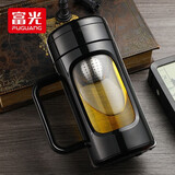 富光格韵办公玻璃杯带把防摔男士茶水分离泡茶杯子家用大容量水杯 黑色 700ml
