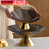 万家全水果盘沥水轻奢创意个性现代家用果篮客厅茶几吧台酒店糖果零食盘 灰金色果盘