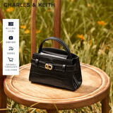 CHARLES&KEITH鳄鱼纹凯莉包手提斜挎婚包包女包生日礼物CK2-50270880-1 Black黑色 S