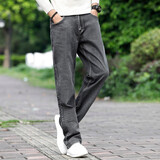 飞艘渡牛仔裤男宽松夏季薄款弹力休闲牛仔裤加肥加大码显瘦裤长裤 灰色046 31  2尺4