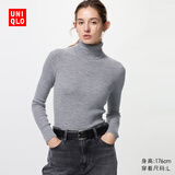 优衣库女装精纺美利奴羊毛罗纹两翻领针织衫/长袖毛衣478337 03 灰色 L