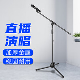 depusheng 麦克风话筒落地支架金属三脚架专业舞台K歌麦架压杆伸缩开会演讲加重直播户外 单话筒横杆落地支架