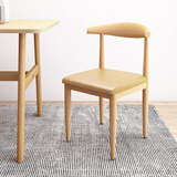 虞萌馨迪家具餐椅北欧风牛角椅靠背椅简约经济书房凳子卧室家用仿实木椅子 原木色+米色【PU款】 小牛角椅