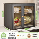 帅仕厨房用具置物架碗柜玻璃碗碟架沥水架放碗盘筷子收纳盒台面餐具柜 玄黑【3C玻璃门】单架