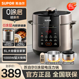 苏泊尔（SUPOR）0涂层电压力锅家用5L大容量电饭煲新款无涂层304不锈钢内胆智能预约双胆电高压锅煮饭煲汤电饭锅 0涂层厚底钢斧双胆- 6L