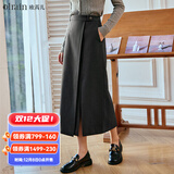 Olrain欧芮儿深灰色半身裙女秋季新款通勤百搭开叉搭片西装裙 深灰色（第二批次） M