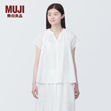 MUJI 女式强捻法国袖罩衫衬衫内搭夏季款薄荷曼波风纯棉全棉短袖  白色 M (160/84A)