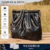 CHARLES&KEITH子母链条大容量流浪包托特包单肩斜挎包女包生日礼物CK2-40671449 【L号】Noir黑银 L
