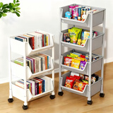 霓峰可移动书架置物架多层家用小推车带轮落地旋转简易书柜玩具收纳架 三层白色-小号无挂钩