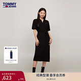 TOMMY JEANS【透气舒适】春夏女装珠地棉气质收腰显瘦V领宽松长裙连衣裙 黑色BDS S （推荐：95-110斤）