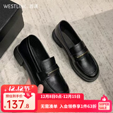 西遇通勤乐福鞋女2025新款春季瘦版舒适软皮黑色单鞋低跟小皮鞋 黑色 36预售15天 37