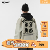 BJHG不计后果秋毛呢PU皮拼接夹克男女高街国潮宽松绣花棒球服休闲外套 灰色 L  (120-140斤）