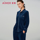爱慕秋冬睡衣女海岛绒抗静电长袖家居服套装蓝色165