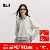 森马（Semir）森柔|森马卫衣女春季短款假两件条纹宽松翻领开叉设计感气质衣服 浅花灰00224 S