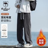 西域骆驼（VANCAMEL）牛仔裤男宽松直筒韩版垂感阔腿休闲裤子男加绒加厚长裤 黑灰 XL