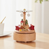 初心八音盒木质旋转音乐盒送女生马年礼情人节礼物送女生儿童生日礼 双旋转雪花圣诞音乐盒-圣诞快乐