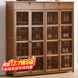 安尔雅新中式鞋柜门口简易鞋架家用收纳透气大容量多层玄关柜 四门加高