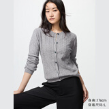 优衣库女装纽花圆领针织开衫/毛衣外套空调衫通勤秋冬新款481477 03 灰色 XL