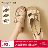 西遇平底勃肯凉拖鞋女2025新款夏季外穿一字拖鞋森系新复古回潮凉鞋 浅灰色 36