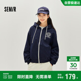 森马（Semir）外套女春季连帽字母刺绣宽松落肩夹克分割学院风上衣101125108002