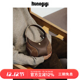 古良吉吉棒球腋下包小号真皮女包单肩斜挎包新款女鸳鸯棕色复古秋冬手拎包 鸳鸯棕