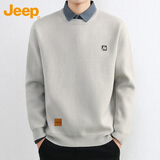JEEP吉普毛衣男士冬季衬衫领假两件内搭打底衫针织衣服男装 浅灰 XL