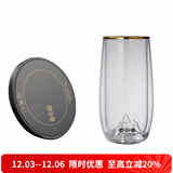 容山堂雪山绿茶杯子双层玻璃杯办公杯泡茶杯水杯家用茶杯小水杯凉杯水具 雪山绿茶杯+玄黑恒温底座