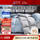 富安娜羽绒被 90%鸭绒被子四季被芯 双人春秋被600g填充203x229cm浅蓝