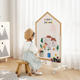 SOFS儿童画板磁性可擦写双面小黑板家用宝宝涂鸦写字板白板画画板画架 【屋型】L码 移动底座