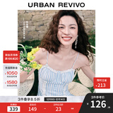 UR【钟楚曦同款】2025夏季新款女装波嬉风蕾丝条连衣裙UYL750037 蓝色条纹 XL