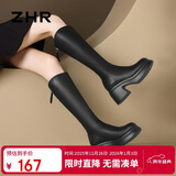 ZHR靴子女冬季韩版粗高跟长筒靴女加绒保暖骑士靴女 JF97A 黑色 38 