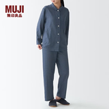 MUJI MUJI 女式无侧缝双层纱织睡衣纯棉全棉 FDA20C1A 女士家居服套装 藏青色X图案 S-M