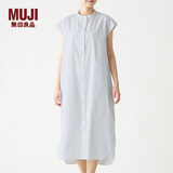 MUJI MUJI 女式 棉混弹力 法国袖连衣裙 BCL14A0S 深海军蓝X条纹 L