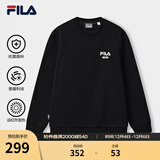 斐乐（FILA）官方男子加绒保暖卫衣秋冬季时尚休闲简约圆领套头衫长袖上衣男装 【加绒】正黑色-BK L