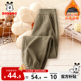 巴布豆儿童裤子秋冬季男童加绒保暖女童灯芯绒长裤时尚宽松潮流童装 卡其 160