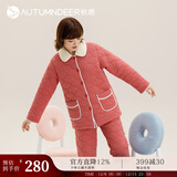 秋鹿睡衣女新款纯棉秋冬加厚休闲开衫翻领夹棉保暖可外穿家居服套装 QHIL240D暗红62 XL/165