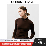 UR秋季新款女装简约百搭休闲立领修身长袖T恤UWB440047 深红棕 S